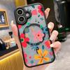 Matte Magnetic Flowers Pattern Case For iPhone 16 15 14 12 13 Pro Max 11 For Magsafe Wireless Charge Hard PC Phone Cover Fundas