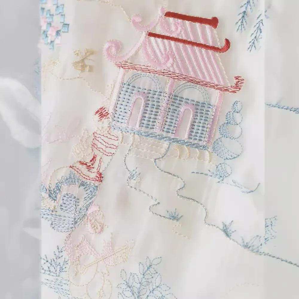 Exquisite Chinese Landscape Embroidery Hanfu Skirt with Organza Mesh