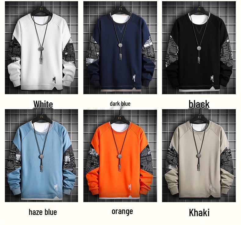 Korean Style Color-Blocked Crew Neck Sweatshirt with Triangle Design