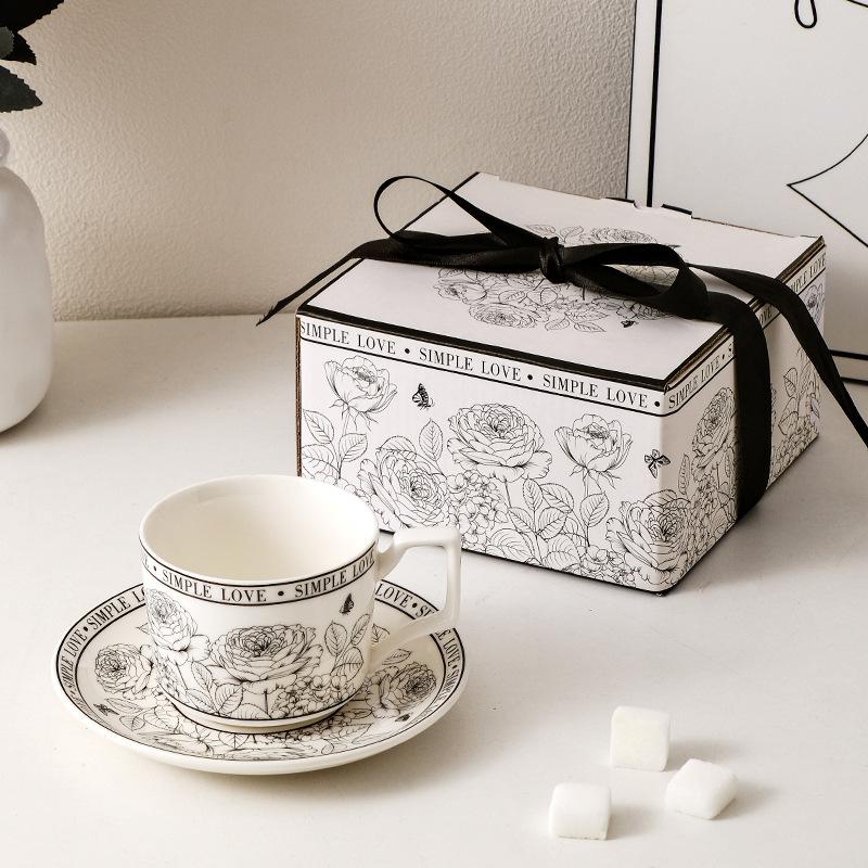 French Retro Coffee Cup Saucer Rose Garden High Value Afternoon Tea Milk Mug Gift Box Set Souvenir Gift