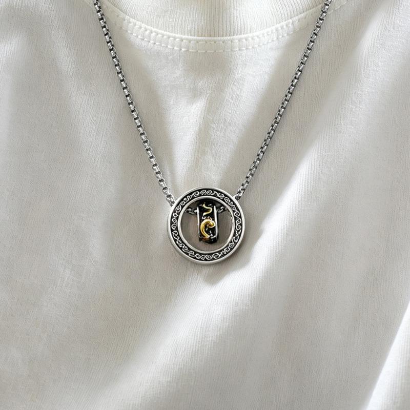 Vintage Distressed Pixiu Hollow Double Ring Pendant Clavicle Necklace For Men