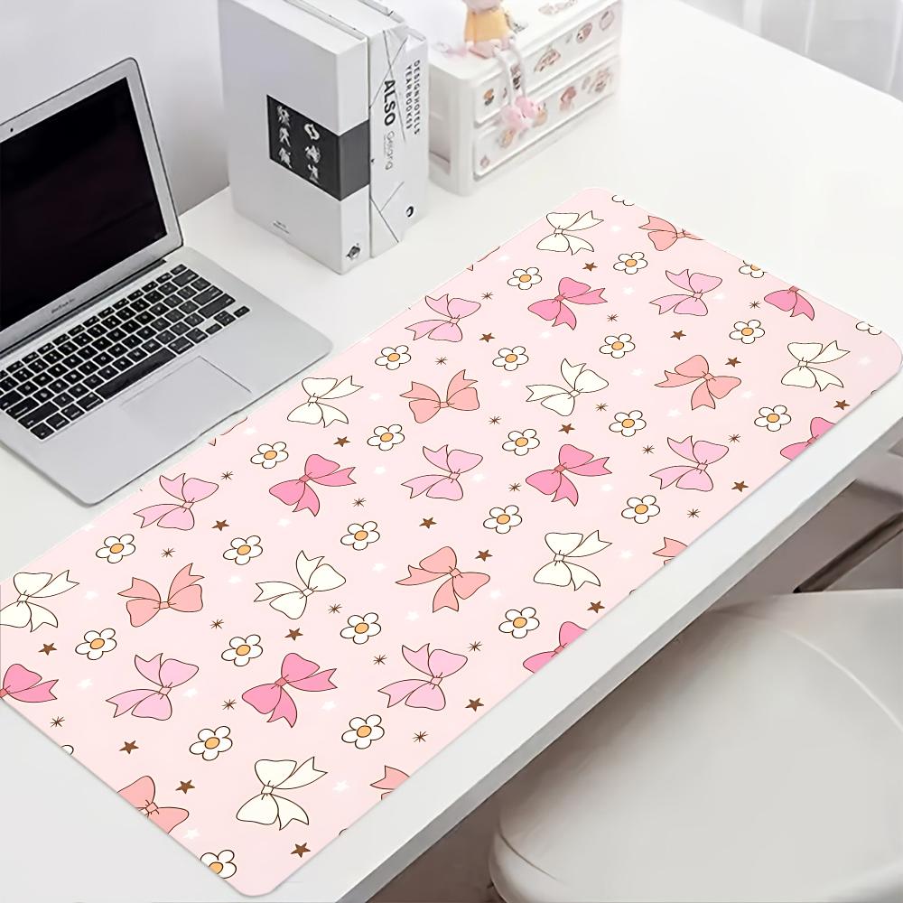 Cute Pink Bow Flower Mouse Pad Large Computer Office Game Table Mat Rubber Antislip Stitched Keyboard Mats 90x40 Xxl Desk Pads