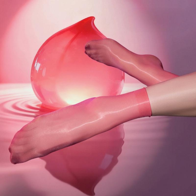 Women Oil Shiny Sockings Aurora Jelly Ultra-Thin Transparent Socks Mid-Tube Stockings Silky Smooth Breathable Invisible Socks