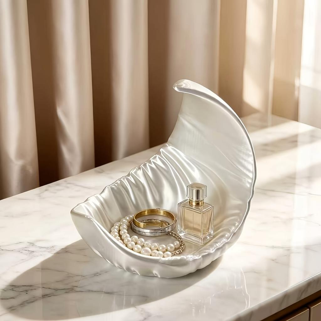 1Pc Pearl White Moon Jewelry Storage Tray, Nordic Light Luxury Desktop Decorative Display Tray, Suitable For Storing Rings, Earrings, Necklaces