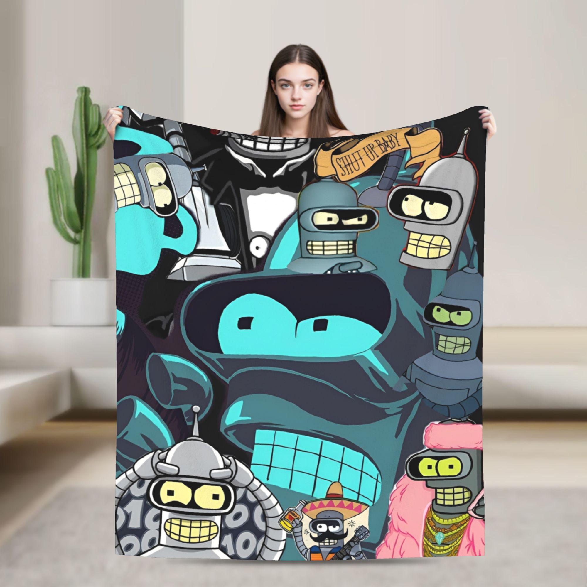 Bendered Save the Planet Kill All Humans Blankets Cartoon Fuzzy Funny Breathable Throw Blanket for Home Spring Autumn Travel 30x40in
