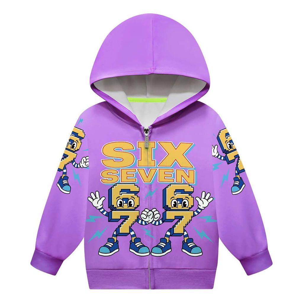 Kids Fashion Girls Steal a Brainrot 67 Printed Casual Hooded Zipper Long Sleeves Jacket Coat