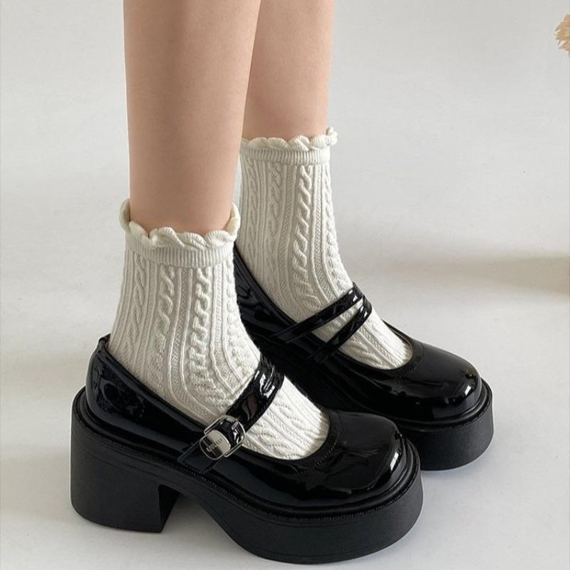 Fench Retro Ankle Buckle Platform Pumps Women Japanese Style Patent Leather Mary Jane Shoes Woman Punk Thick Heels Lolita Shoes