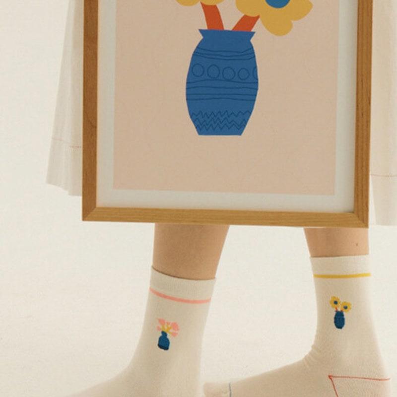 PINZLE [PINZLE X IHM] Family Socks - House Plant (Ivory)