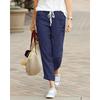 Women's Casual Cotton Hemp Pants Pure Color High Waist Ankle Simple Spring Autumn Female Pocket Pant