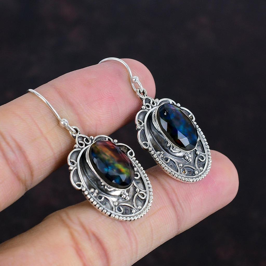 Faceted Ammolite Earring Gemstone Earrings Handmade Jewelry 925 Sterling Silver Earring Vintage Earring Anniversary Gifts Birthstone Jewelry