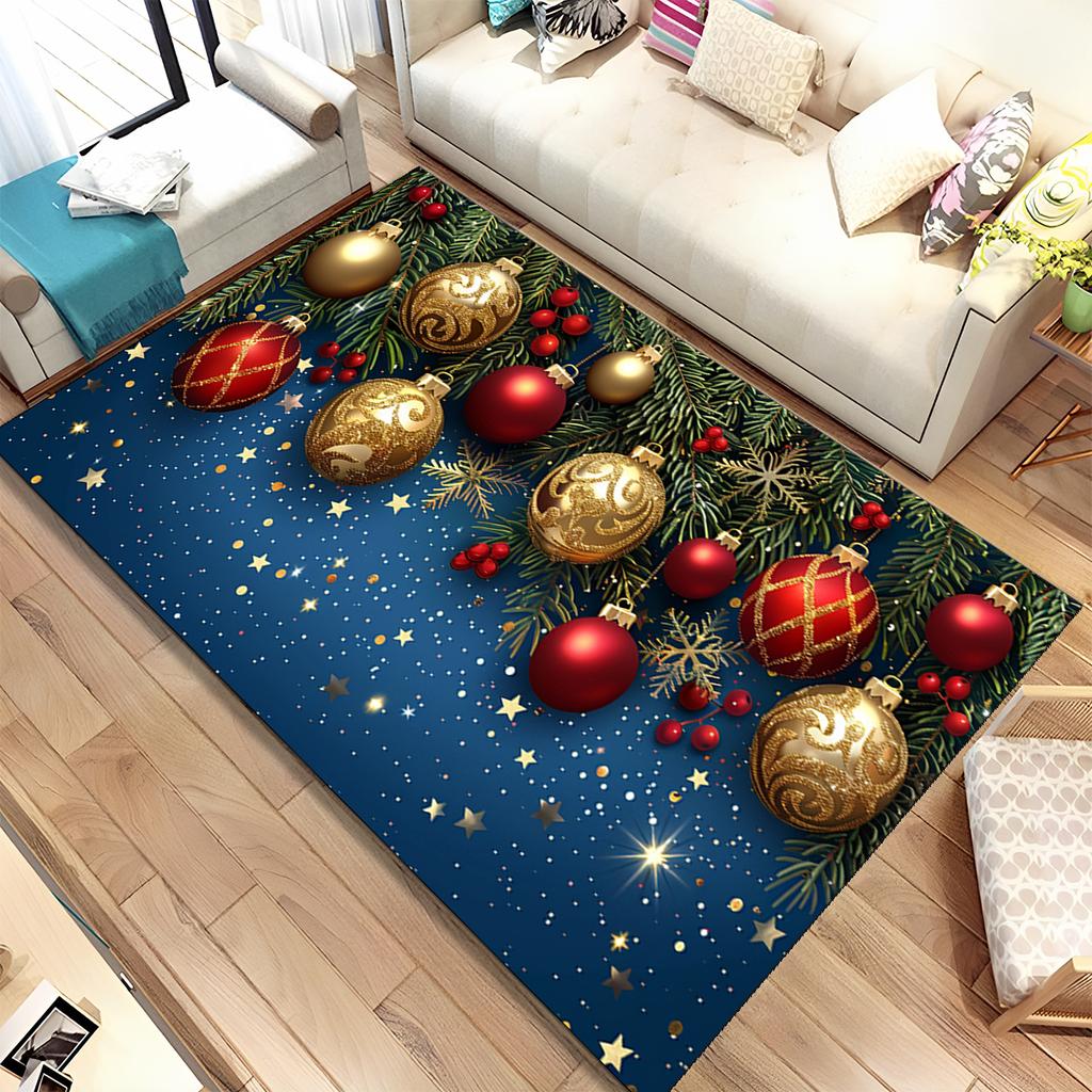 Cute Santa Claus Cartoon Merry Christmas Tree Festival Gift Carpet Rug for Living Room Bedroom Home Sofa Decoration,Non-slip