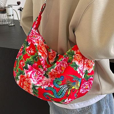 Large Capacity Northeast Flower National Style Bag for Women's New Autumn and Winter Niche Shoulder Bag Fashionable Commuter Crossbody Bag