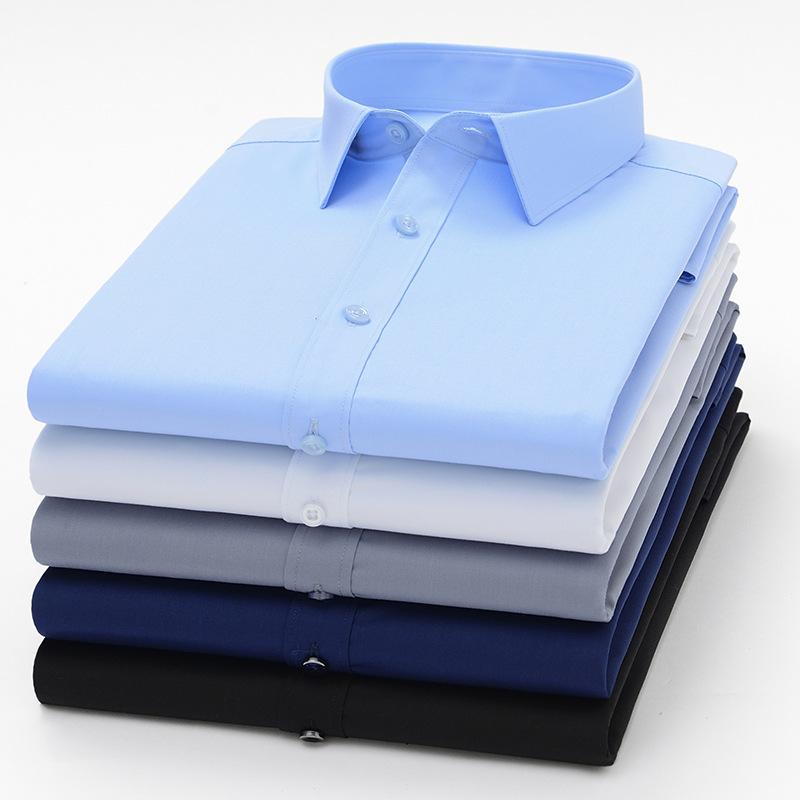 New Anti-Wrinkle Mens Shirts Long Sleeve Dress Shirt For Slim Fit Camisa Social Business Blouse Formal White Blue Shirt 5XL 6XL
