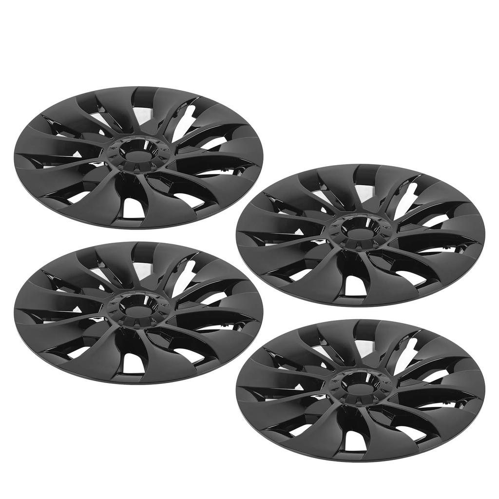 4PCS 18in Wheel Hub Cap Gloss Black Fully Wrapped Wheel Rim Hubcap Replacement For Model 3 2017 To