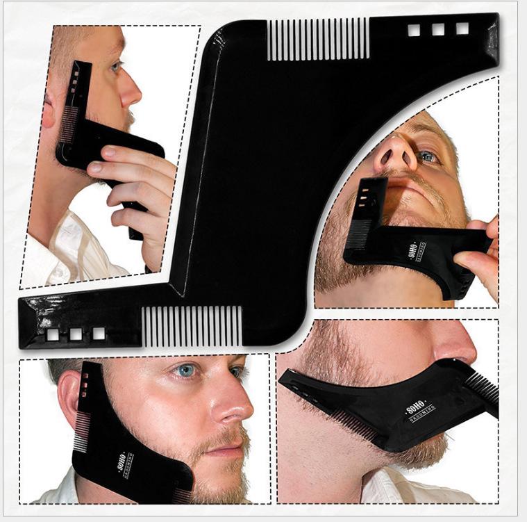 Men's Beard & Sideburn Styling Comb with Brush and Trimming Template