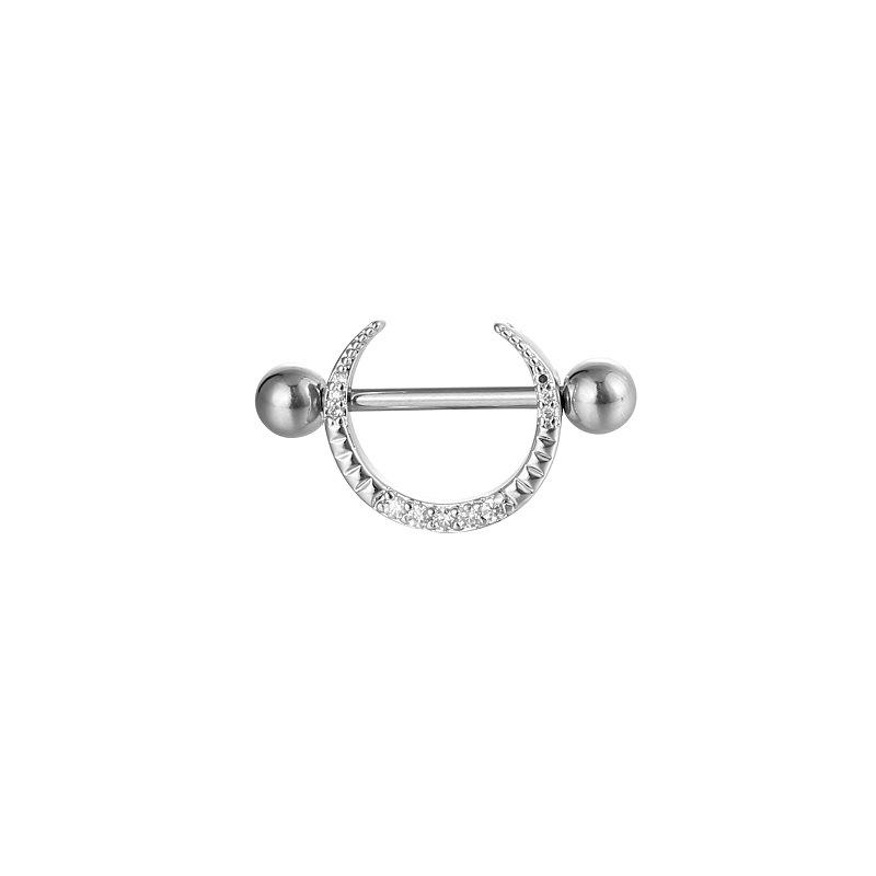 2 Stück Chirurgisches Titan Gerader Barbell Zirkon Rund U-Form Brustwarzenringe Sexy Piercing Brustschmuck Damen Accessoires