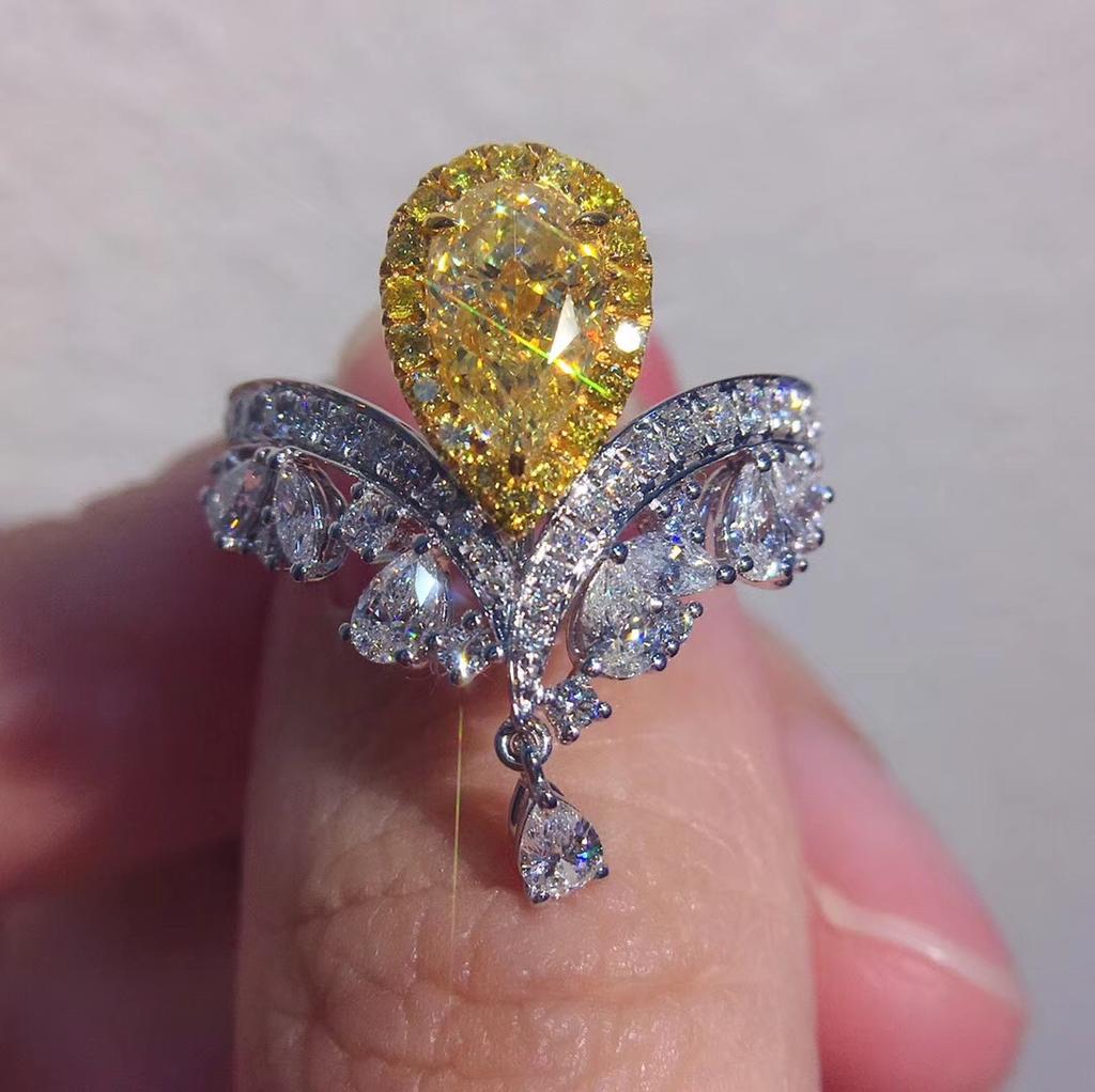 Shangmei's Gleicher Importierter Hochkohlenstoff-Diamant Krönungsring Für Liebe, Luxuriöser Heller Seiko Gelber Diamant Lebensring