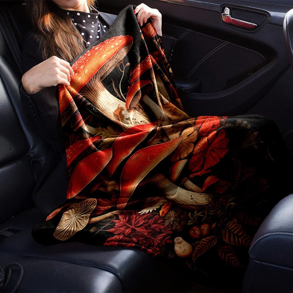 1pc Mushroom Artwork Soft Warm Throw Blanket Nap Blanket For Couch Sofa Office Bed Camping Travel,Comfortable