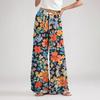Wide Leg High Waist Floral Print Pants for Women with Drawstring Waistband and Relaxed Fit Lightweight Material for Casual Wear