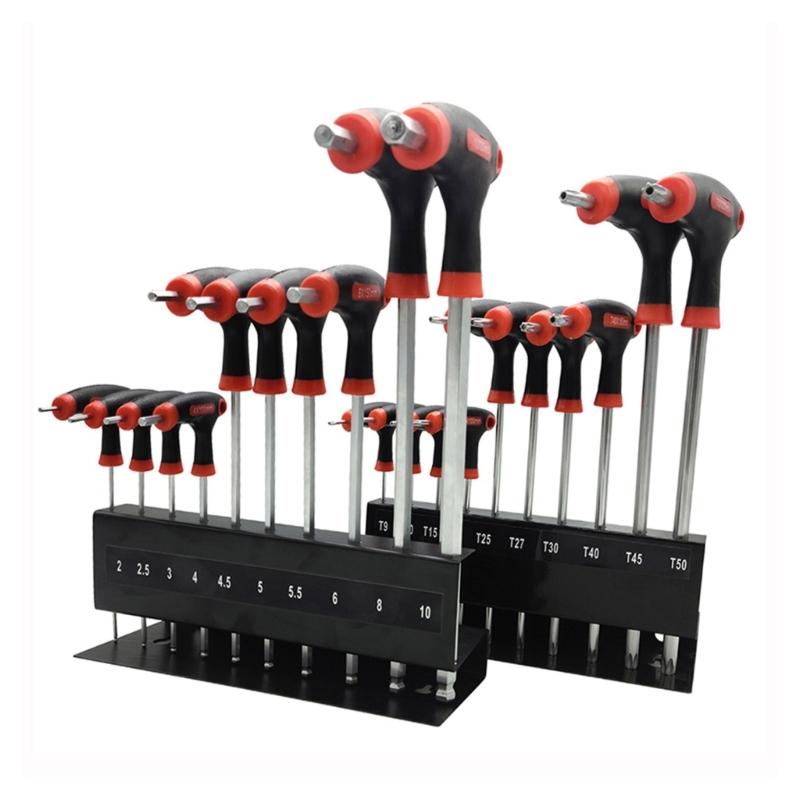 Extended Plastic Handle T Handle Hex Key and Star Wrench Set in Metal for Automotive Repair Tool
