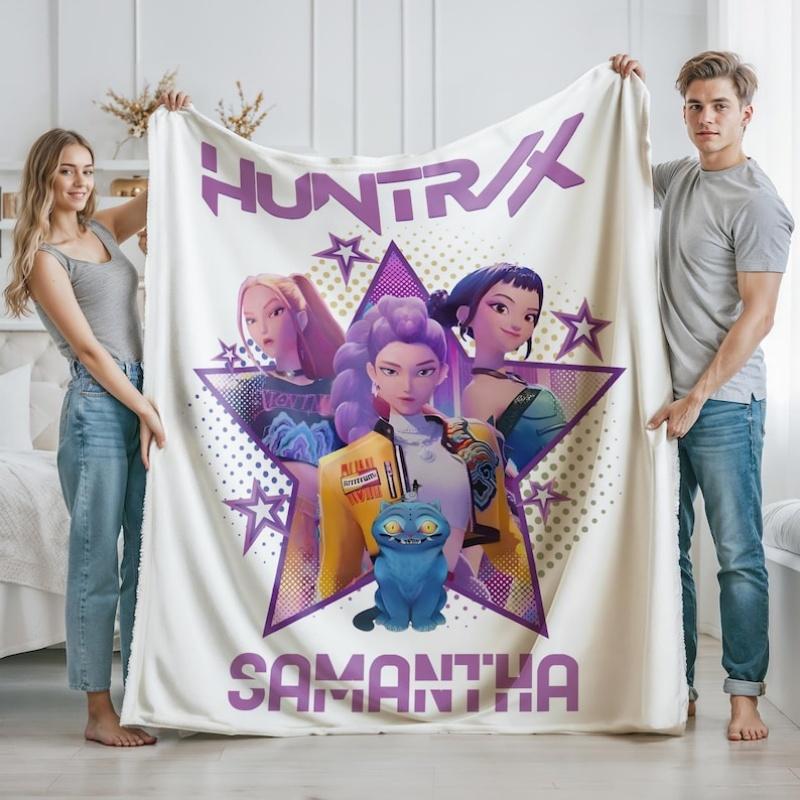 K-POP D-Demon-Hunters Custom Blanket With Your Name For Office Home Camping Nap Leisure Blankets Birthday Gifts For Girls