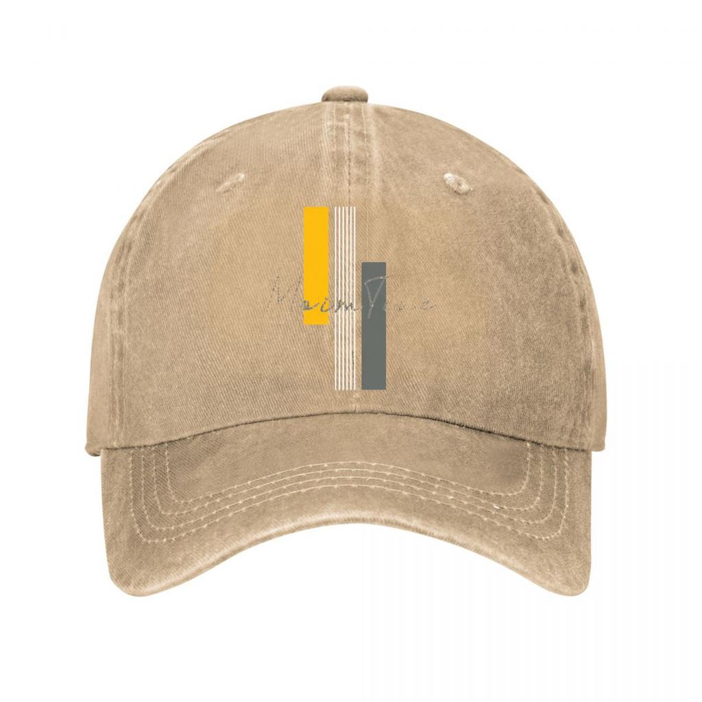 Abstract Yellow Gray Vertical Bars Grunge Script Art Washed Baseball Cap Outdoor For Womens Unisex FeUnisex