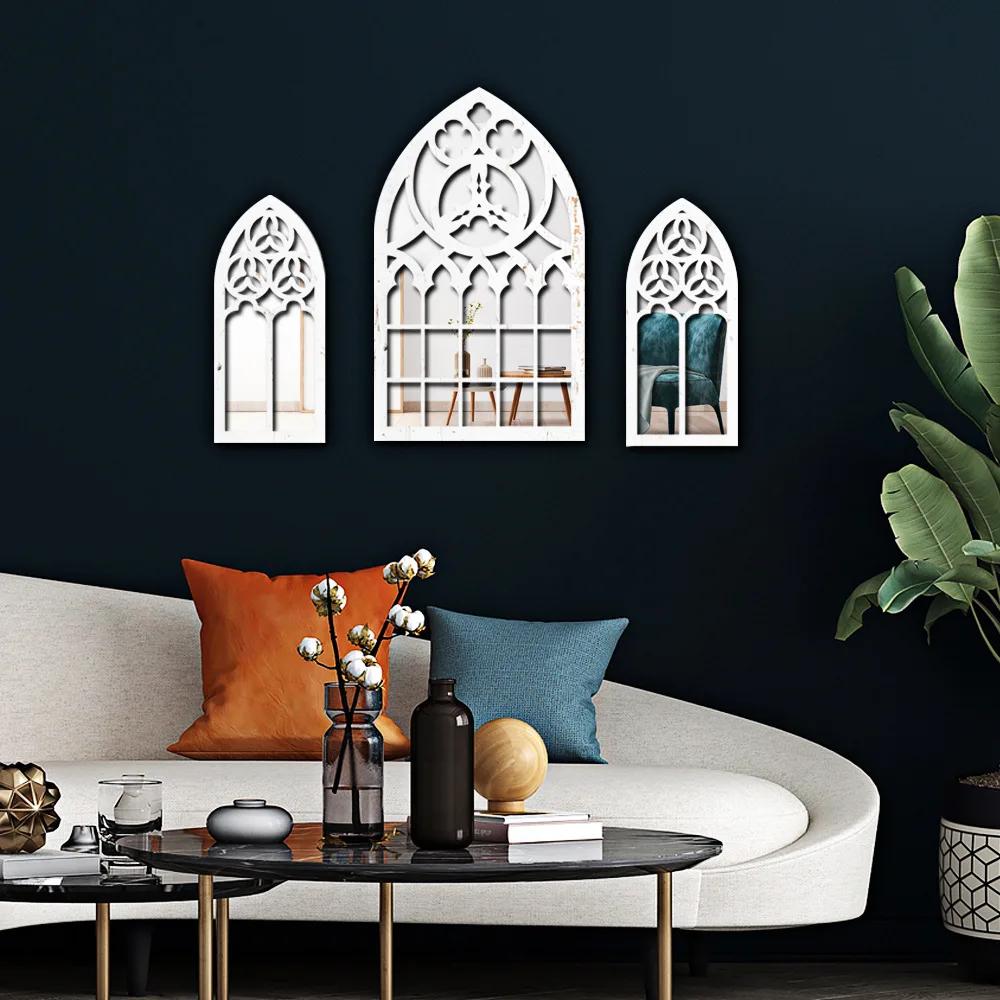 1/3Pcs Gothic Mirrors Wall Decor Spooky Gothic Arched Wall Mirrors Vintage Cathedral Arch Frame Mirror Decorative Goth Mirror
