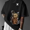 Herren 100% Reine Baumwolle Modisch Lässig Sport Locker Trendig Puppe Graffiti Aufdruck Rundhals Kurzarm T-Shirt Oberteil