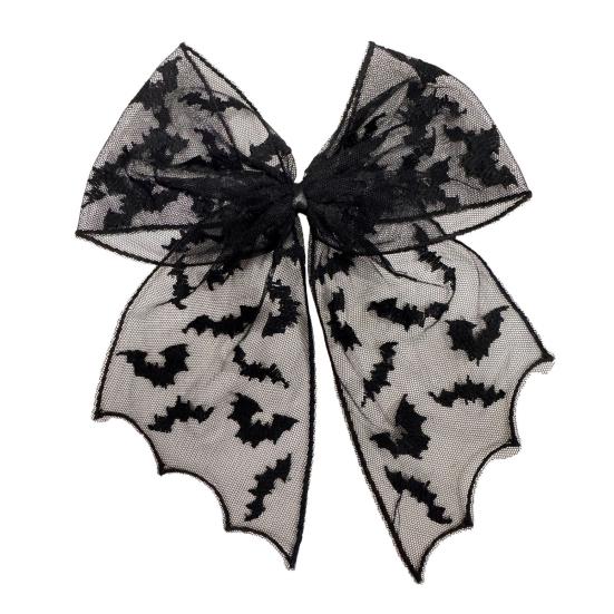 Holiday Themed Hair Clip Halloween Bat Mesh Bow Spring Clips, Black White Lace Spider Web Accessories Barrettes, Gothic Dark Style for Women