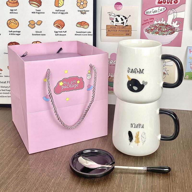Baifenbai Home Furnishing Men's Cup Ceramic Mug With Lid Spoon Water Cup Household High-Value Coffee Cup Couple Cup Office Breakfast Cup