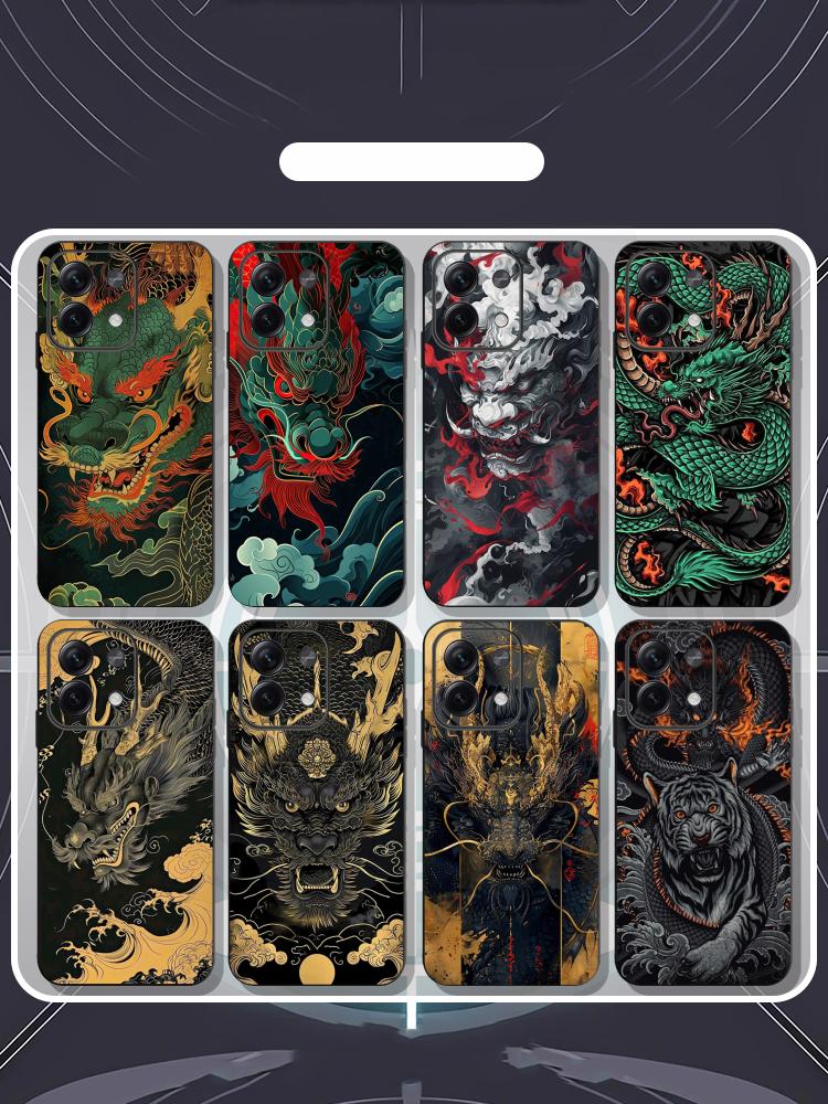 Japanese dragon Super cool painting Phone Case For Redmi Note 14 13 12 11 Pro Plus S 5G 14C A3 Soft Black Phone Cover