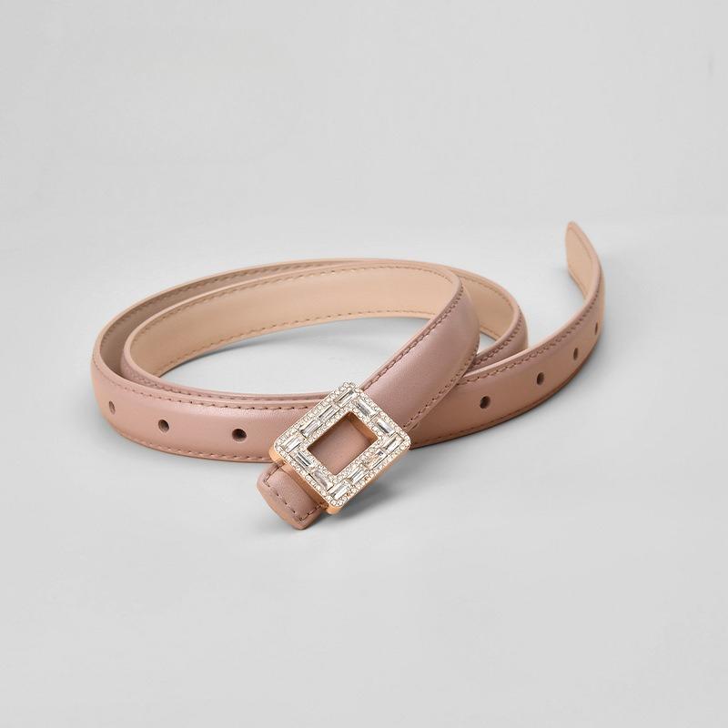 New Women's Belt Inlaid with Crystal Diamond Square Buckle Decorative Strap Versatile Women's Genuine Leather Smooth Buckle Belt