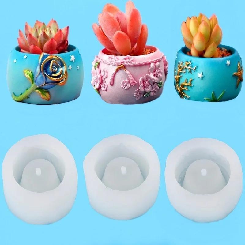 Plaster Gypsum Mould Cement Clay Molds Flowerpot Concrete Silicone Mold for Succulent Plants Round Container