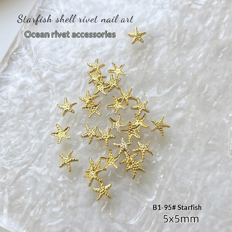 3D Mini Pure Gold Seahorse Shell Nail Charms Creative Copper Slice Conch Star Alloy Nail Art Decorations Diy Y2K Nails Supplies