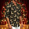 Men's Spring and Fall Casual Long Sleeve Shirt with Christmas Print for Holiday Wear