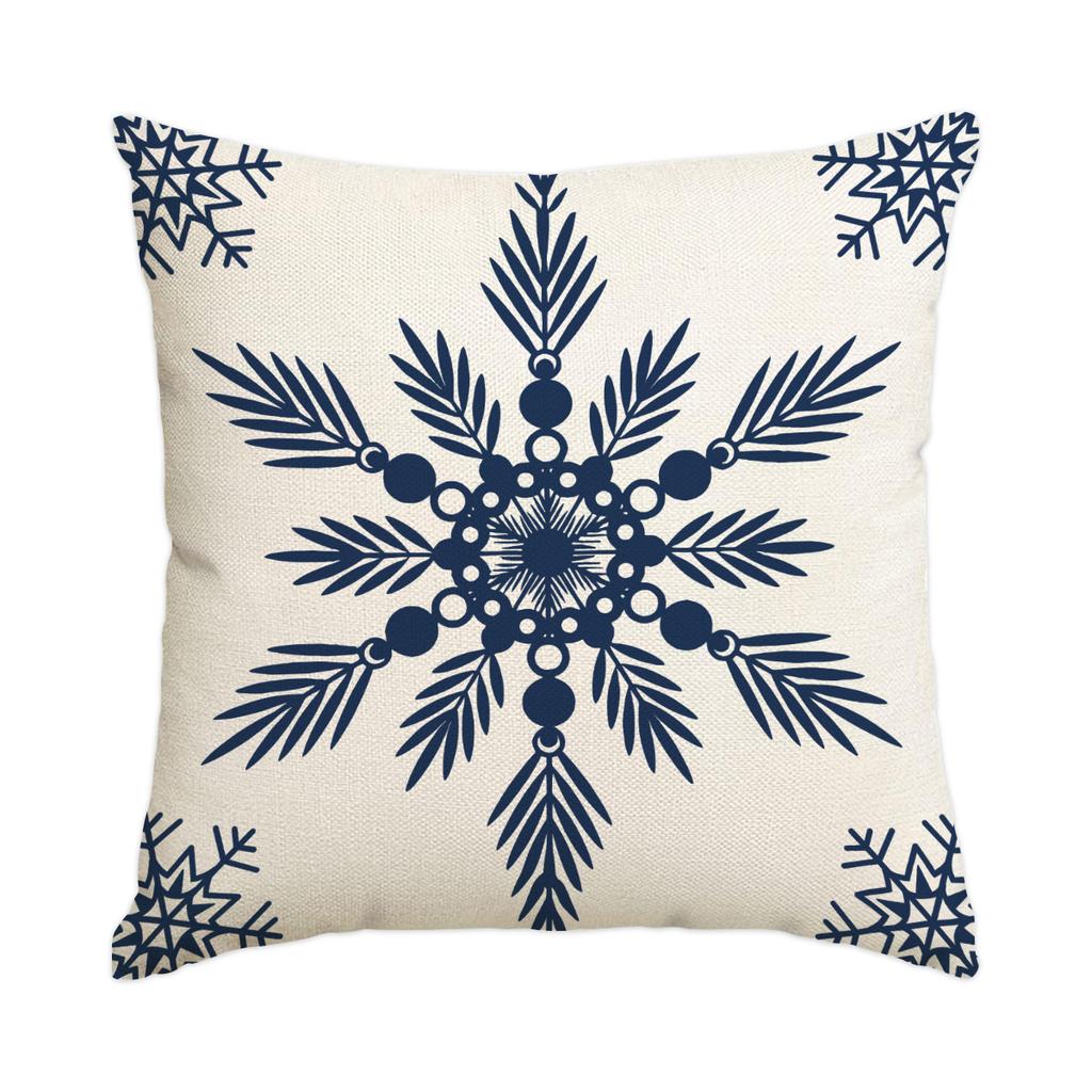 1 \ 4pcs blue Christmas pillow cover, single-sided printed cushion cover, suitable for living room sofas (without pillow core)