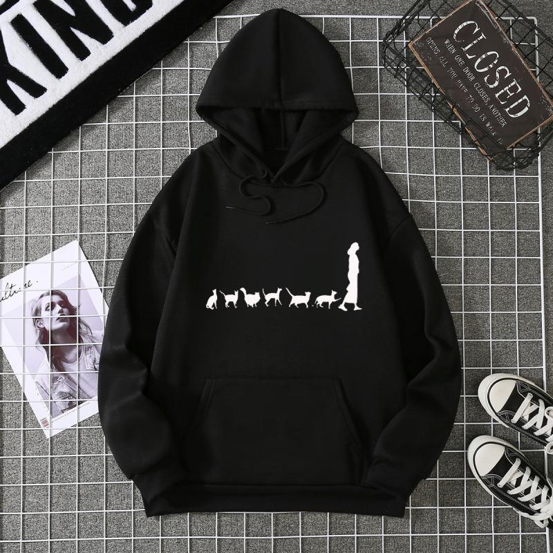 

Женские весенне-осенние повседневные худи с капюшоном, длинным рукавом, большим карманом, милым принтом кота, пуловер, толстовка, топ 5XL