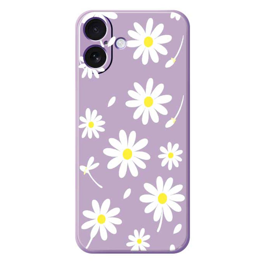 For iPhone 17 Case White Daisy Pattern Printing Straight Edge TPU Phone Back Cover