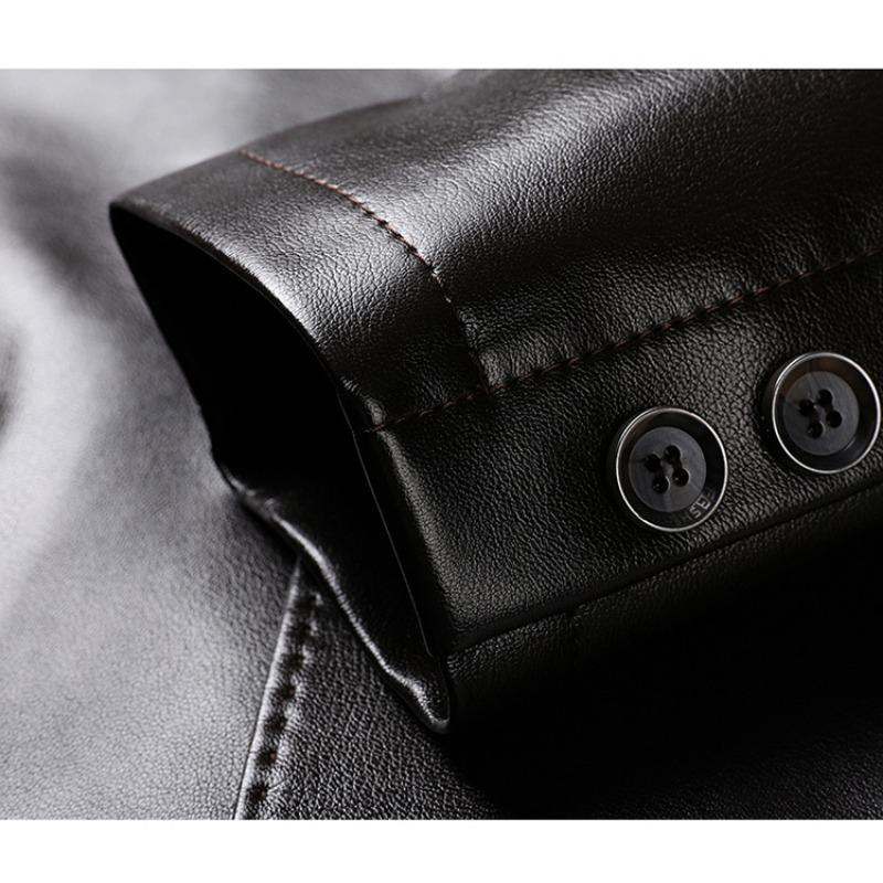 Кожаная куртка мужская осенне-зимняя новая мужская мягкая кожаная куртка с воротником — фото 7