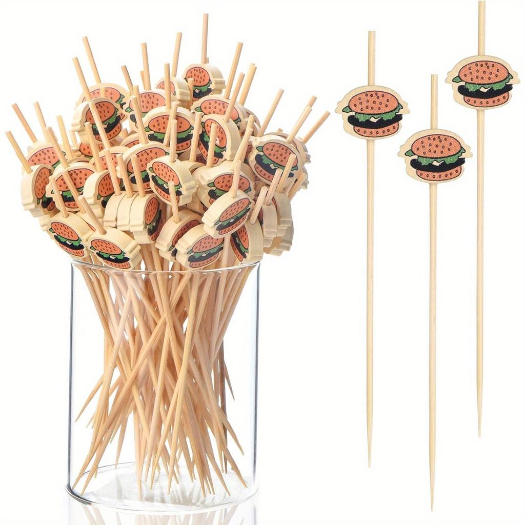 100Pcs Hamburger Garnish Bamboo Sticks Disposable Fruit Sticks Food Picks Sandwich Decor Bento Accessories Party Buffet Fork