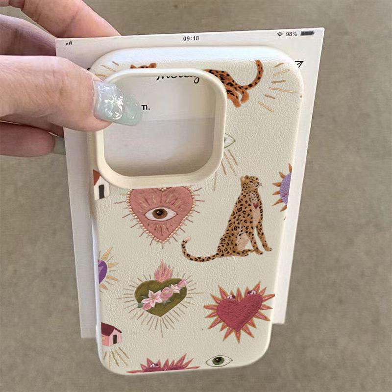 Leopard Heart Eye Print Phone Case for iPhone 17 16 15 14 13 12 11 Pro Max , Full Body Protective Cover, Animal Pattern Design