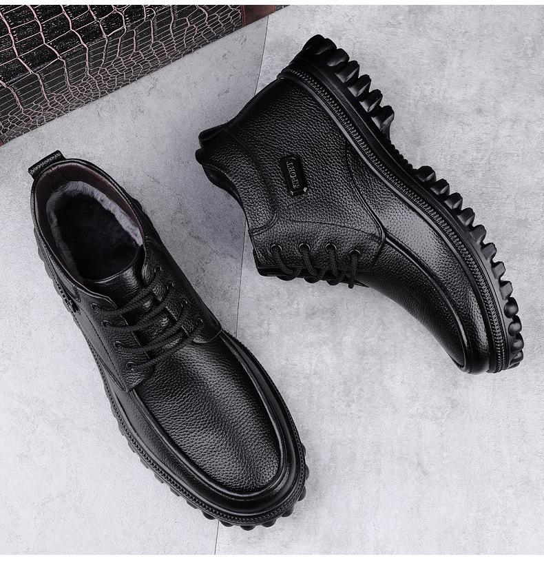 Men's Extra Large Leather High-Top Boots - Business Casual Style with Big Toe Cap and Plus Velvet Lining