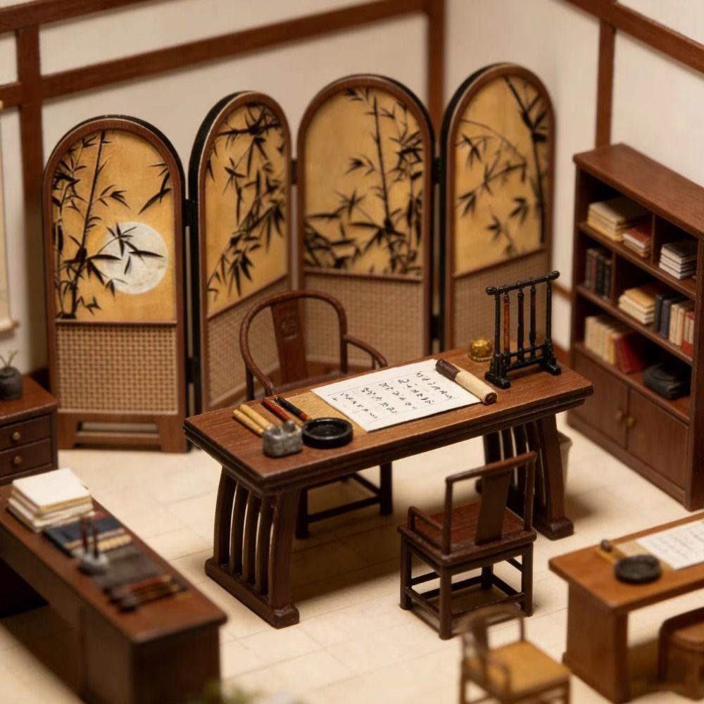 Chinese Retro Dollhouse Partition Screen Desktop Scene Layout Model  Study Room Use
