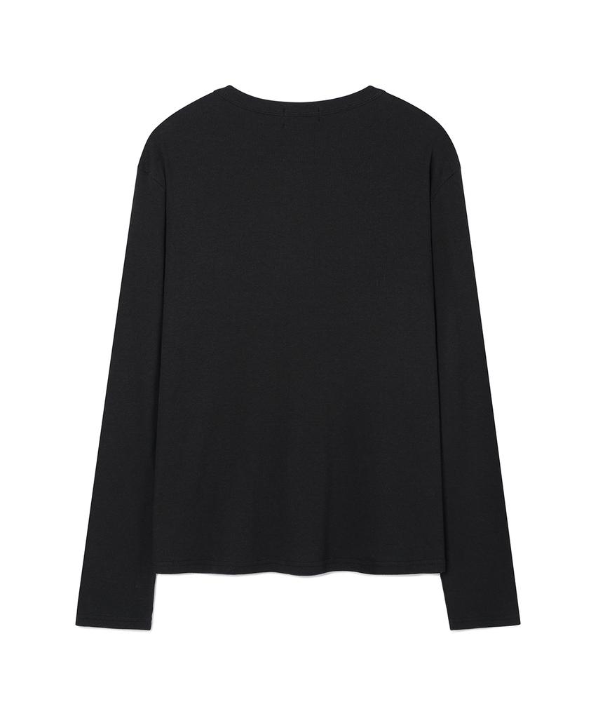 PRAIRIE Henley Neck Ribbed Long Sleeve (Black)