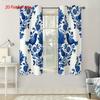 2pcs Blue & White Floral Bird Pattern Curtains - 2D Flat Printing   Semi-Transparent Polyester Fabric   Grommet Top for Easy Hangi