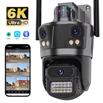2024 6K HD Outdoor IP-Kamera WLAN Drei Objektive Drei Bildschirme Sicherheits-PTZ-Kamera 6MP KI Menschliche automatische Verfolgung Videoüberwachung iCsee