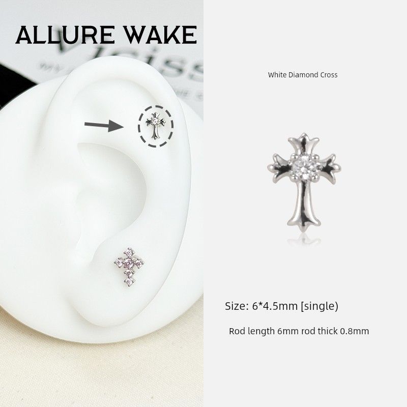 

Cross Ginza | Арур Медицинская Титановая Сталь Серьга-гвоздик для козелка уха из титанового сплава, ухаживающая за ушами, легко сочетается, серьги-гвоздики с крестиком, женские White Diamond Cross [Single]]