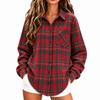 Women's Fall Winter Casual Long Sleeve Plaid Shirt Loose Fit Pocket Top for Everyday Wear