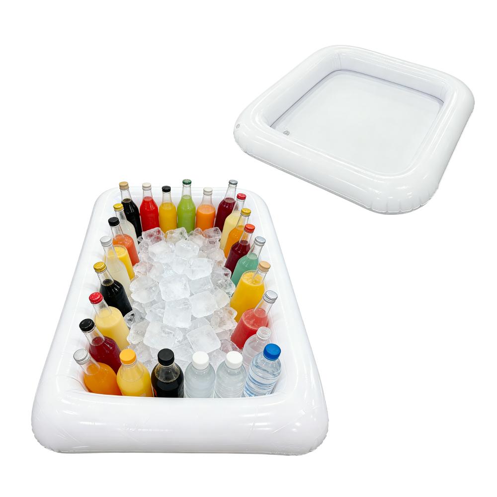 1Pc Inflatable Pvc Ice Serving Tray Cooler With Drain Plug Floating Durable Drink Chiller For Picnic Pool Party Supplies