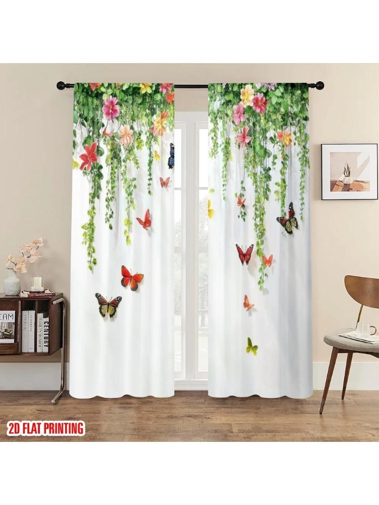 

Plane Printing Curtains Window Treatment Butterfly Oasis Polyester Easy Install Without Rod Room Decor Use Curtain W100*H70(CM)-Rod Pocket&2PCS